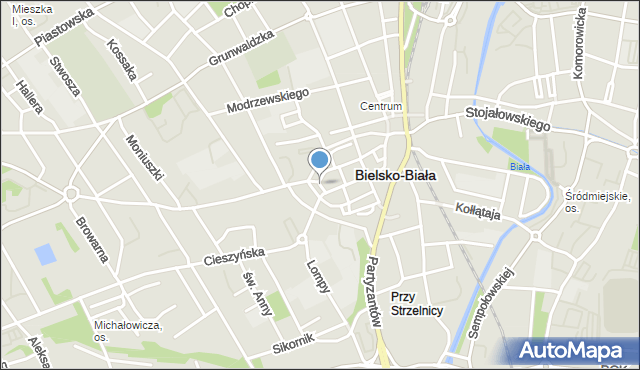 Bielsko-Biała, Piwowarska, mapa Bielsko-Białej