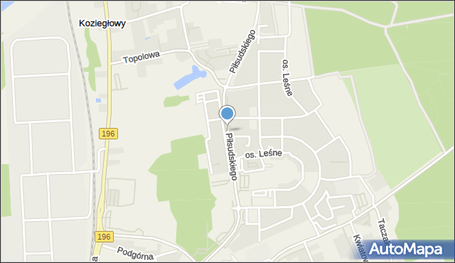 Koziegłowy gmina Czerwonak, Piłsudskiego Józefa, marsz., mapa Koziegłowy gmina Czerwonak