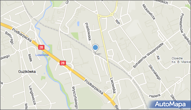 Krosno, Piastowska, mapa Krosna