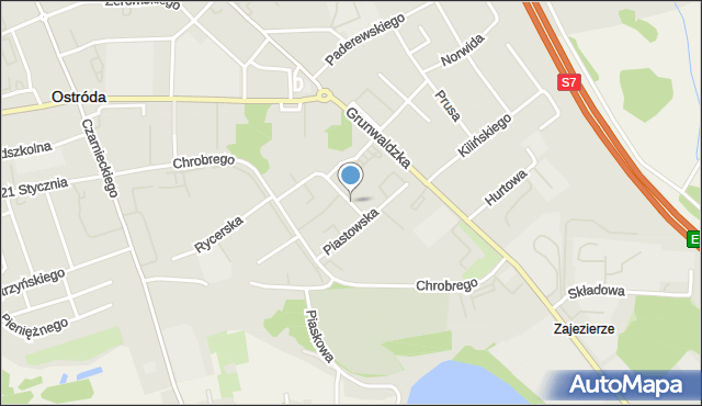 Ostróda, Piastowska, mapa Ostróda