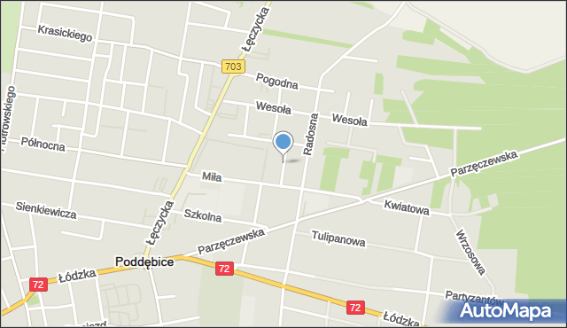 Poddębice, Piękna, mapa Poddębice