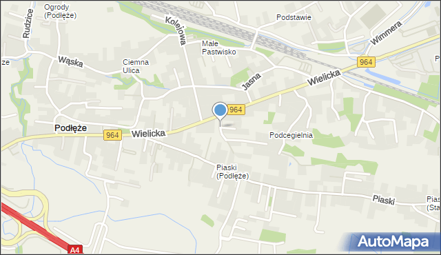 Podłęże gmina Niepołomice, Piaskowa, mapa Podłęże gmina Niepołomice