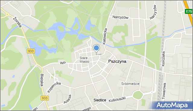 Pszczyna, Piastowska, mapa Pszczyny
