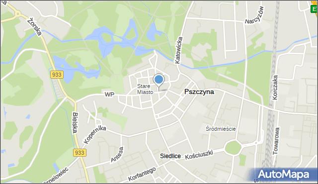 Pszczyna, Piekarska, mapa Pszczyny