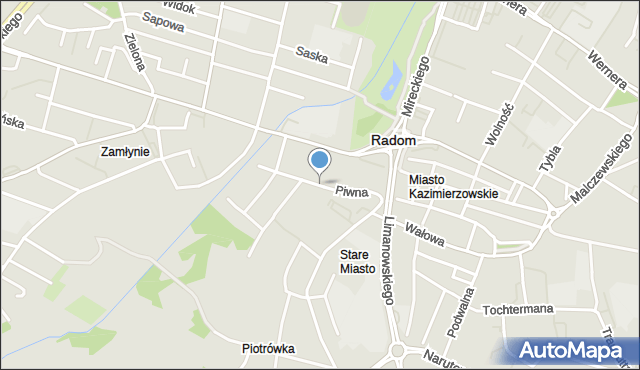 Radom, Piwna, mapa Radomia
