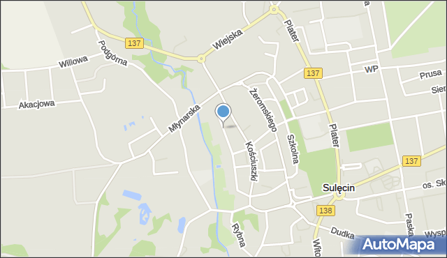 Sulęcin, Pineckiego, mapa Sulęcin