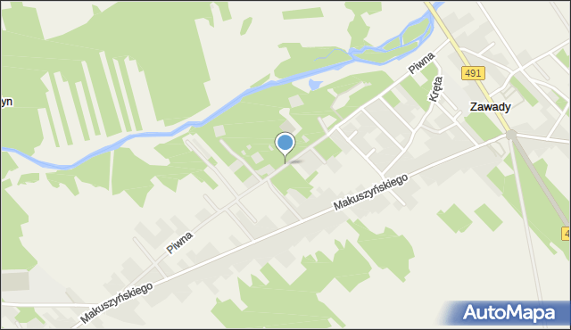 Zawady gmina Popów, Piwna, mapa Zawady gmina Popów