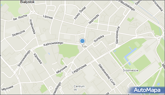 Białystok, Plac Niezależnego Zrzeszenia Studentów, mapa Białegostoku