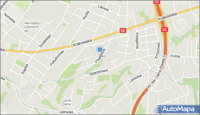 Bielsko-Biała, Plastyków, mapa Bielsko-Białej