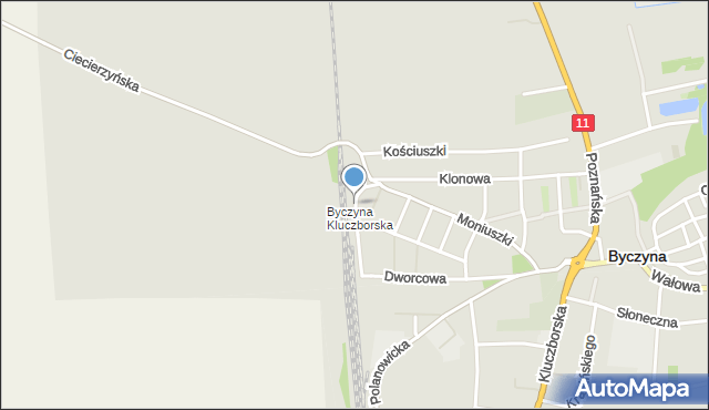 Byczyna powiat kluczborski, Plac Dworcowy, mapa Byczyna powiat kluczborski