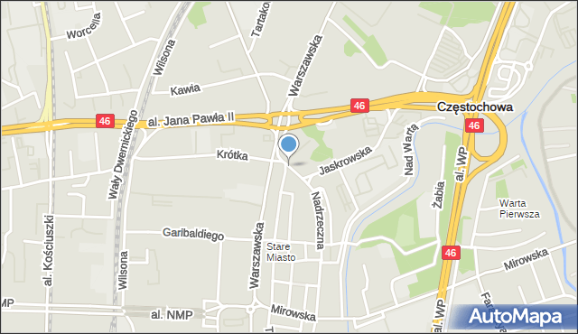Częstochowa, Plac Bohaterów Getta, mapa Częstochowy