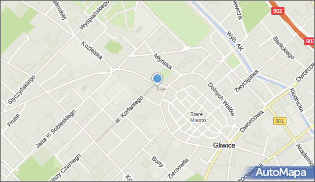 Gliwice, Plac Mickiewicza Adama, mapa Gliwic