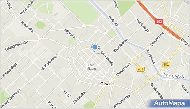 Gliwice, Plac Inwalidów Wojennych RP, mapa Gliwic