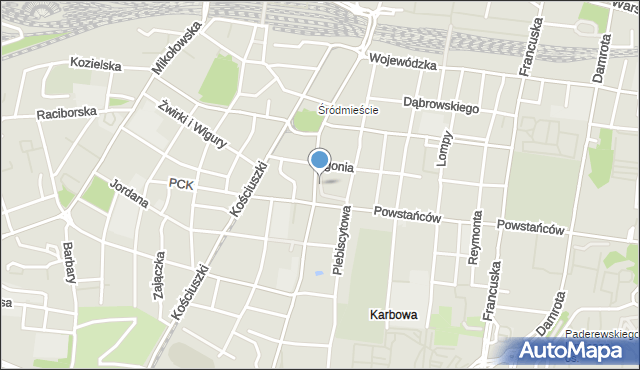 Katowice, Plac św. Jana Pawła II, mapa Katowic