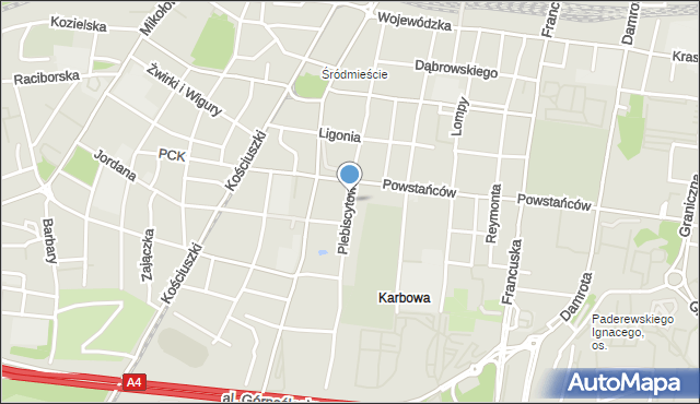 Katowice, Plebiscytowa, mapa Katowic