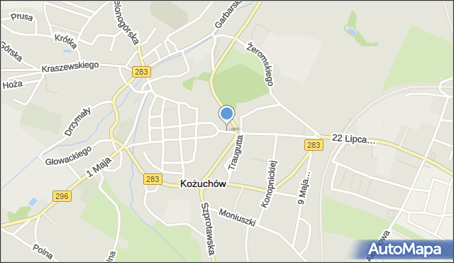Kożuchów powiat nowosolski, Plac Jedności Robotniczej, mapa Kożuchów powiat nowosolski