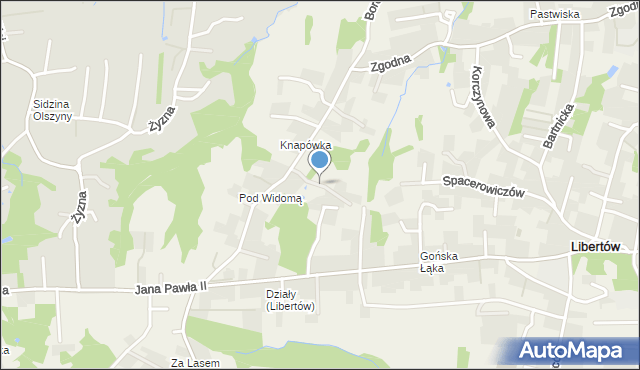 Libertów gmina Mogilany, Płomienna, mapa Libertów gmina Mogilany