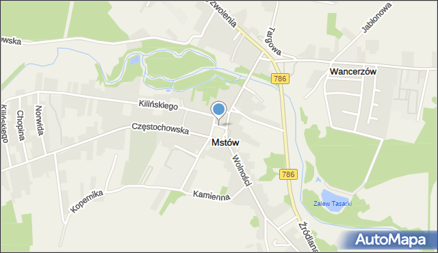 Mstów powiat częstochowski, Plac Mickiewicza Adama, mapa Mstów powiat częstochowski