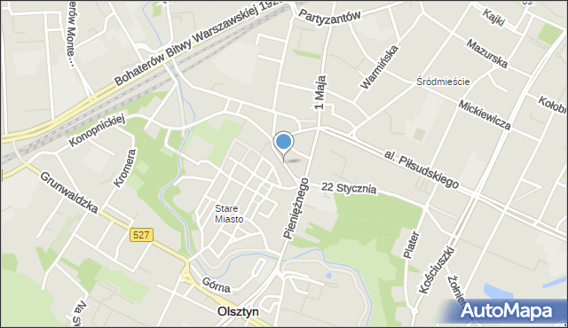 Olsztyn, Plac Jedności Słowiańskiej, mapa Olsztyna