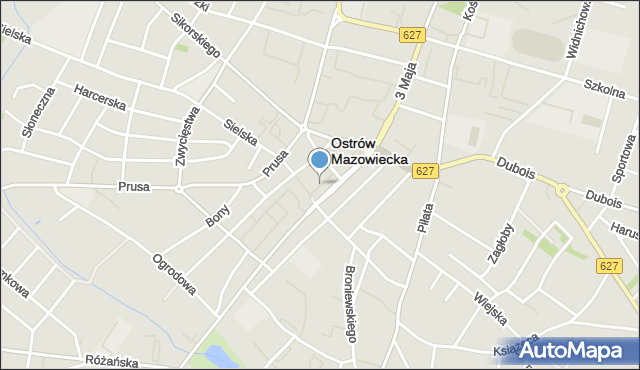 Ostrów Mazowiecka, Plac Księżnej Mazowieckiej Anny, mapa Ostrów Mazowiecka