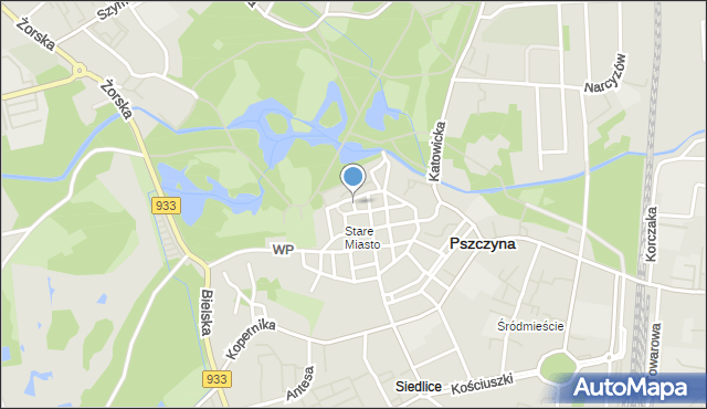 Pszczyna, Plac Kuczery Józefa, ks. prał., mapa Pszczyny