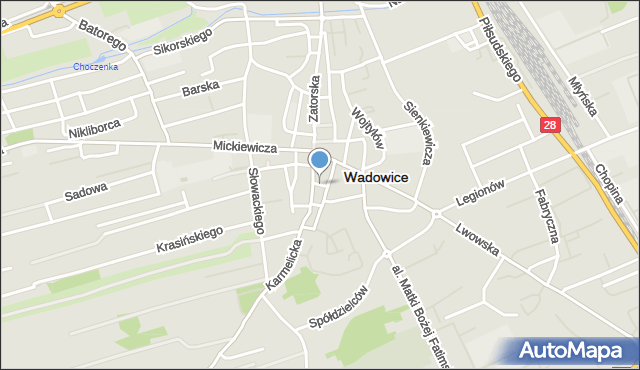 Wadowice, Plac Kościuszki Tadeusza, gen., mapa Wadowice