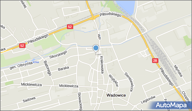 Wadowice, Plac Obrońców Westerplatte, mapa Wadowice