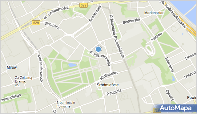 Warszawa, Plac Piłsudskiego Józefa, marsz., mapa Warszawy