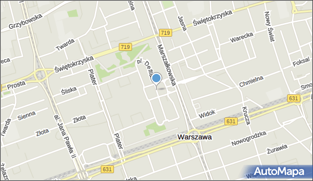 Warszawa, Plac Defilad, mapa Warszawy