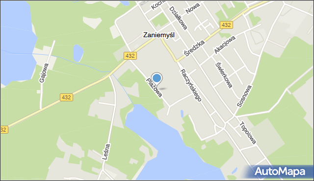 Zaniemyśl, Plażowa, mapa Zaniemyśl