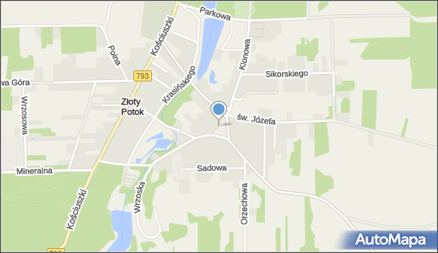 Złoty Potok gmina Janów, Plac św. Jana Chrzciciela, mapa Złoty Potok gmina Janów
