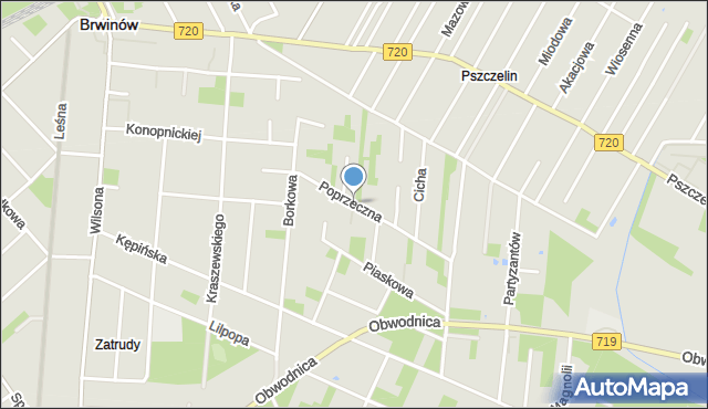Brwinów, Poprzeczna, mapa Brwinów