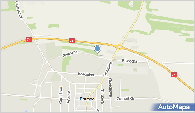 Frampol powiat biłgorajski, Północna, mapa Frampol powiat biłgorajski