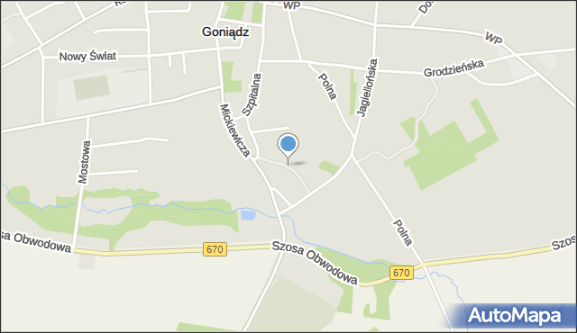 Goniądz, Podgórna, mapa Goniądz