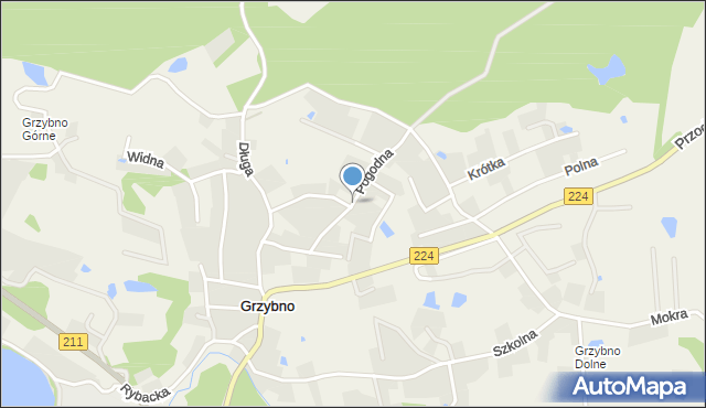 Grzybno gmina Kartuzy, Pogodna, mapa Grzybno gmina Kartuzy