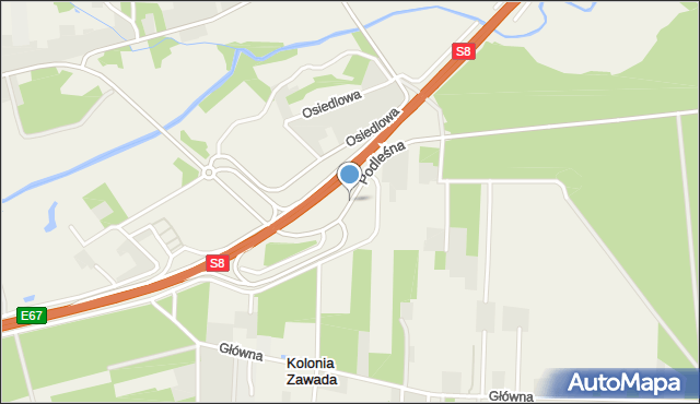 Kolonia Zawada gmina Tomaszów Mazowiecki, Podleśna, mapa Kolonia Zawada gmina Tomaszów Mazowiecki