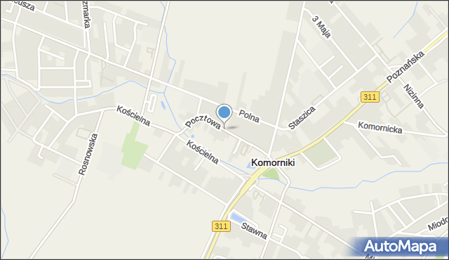 Komorniki powiat poznański, Pocztowa, mapa Komorniki powiat poznański