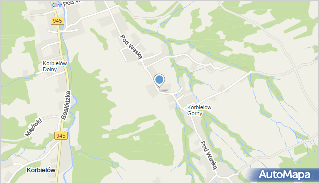 Korbielów, Pod Weską, mapa Korbielów