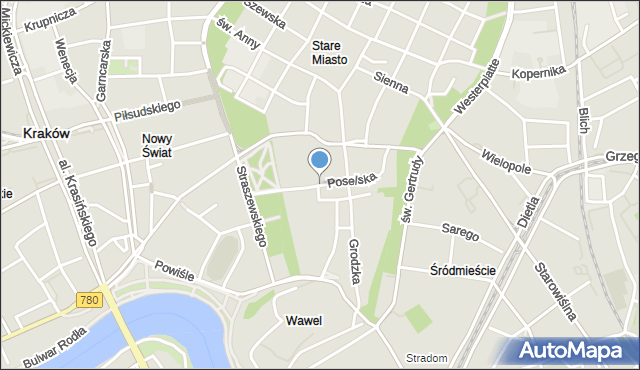 Kraków, Poselska, mapa Krakowa