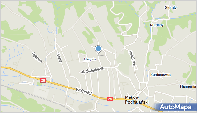 Maków Podhalański, Poniatowskiego, mapa Maków Podhalański