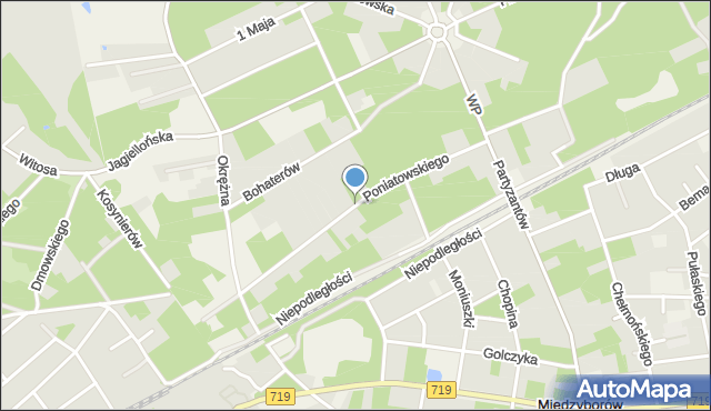 Międzyborów, Poniatowskiego, mapa Międzyborów