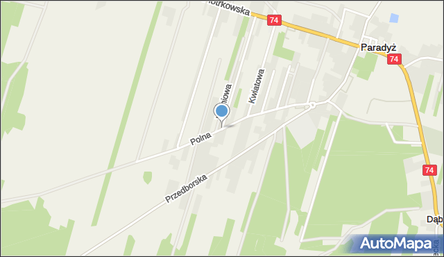 Paradyż powiat opoczyński, Polna, mapa Paradyż powiat opoczyński