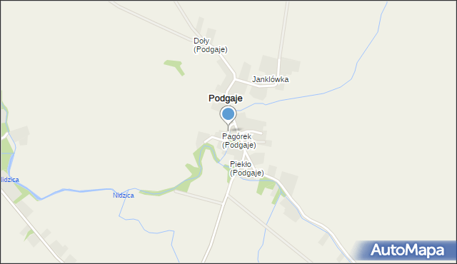 Podgaje gmina Skalbmierz, Podgaje, mapa Podgaje gmina Skalbmierz