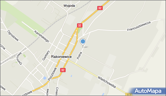 Rakoniewice, Polna, mapa Rakoniewice