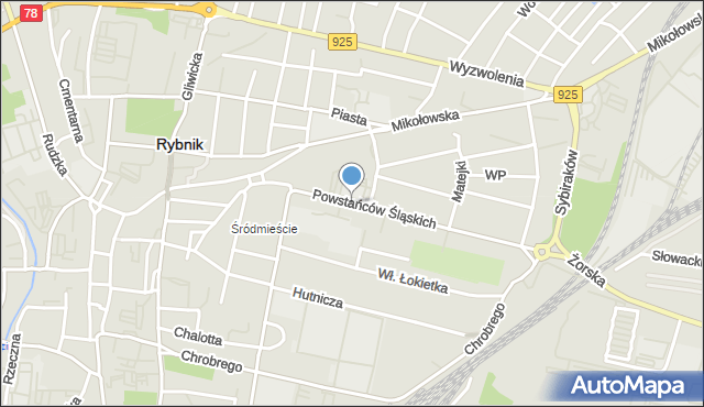 Rybnik, Powstańców Śląskich, mapa Rybnika