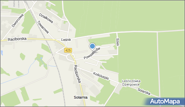 Solarnia gmina Bierawa, Powstańców, mapa Solarnia gmina Bierawa