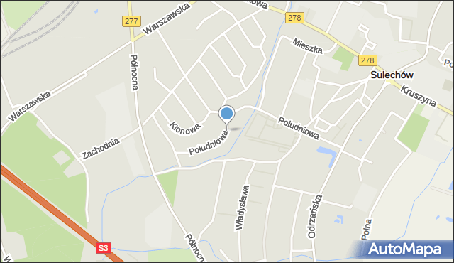 Sulechów powiat zielonogórski, Południowa, mapa Sulechów powiat zielonogórski