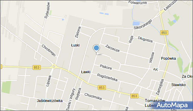 Tomaszów Lubelski, Polna, mapa Tomaszów Lubelski