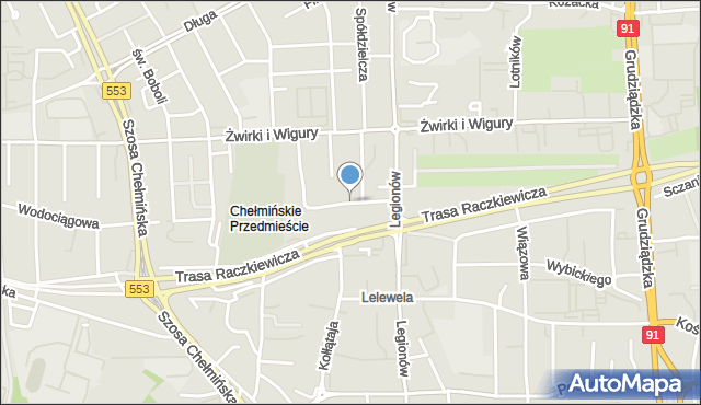 Toruń, Popiela, mapa Torunia