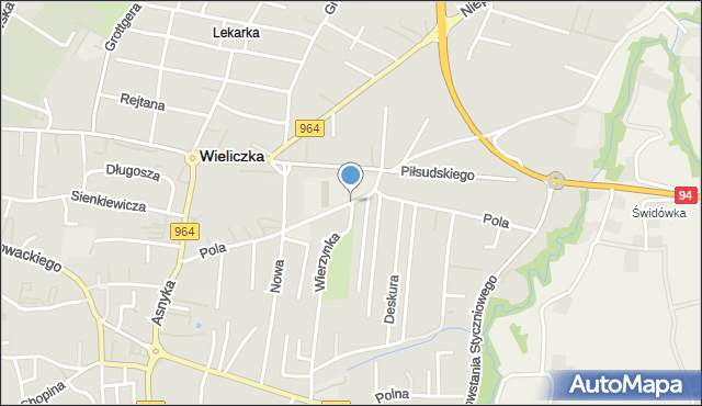 Wieliczka, Pola Wincentego, mapa Wieliczka